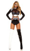 Racer costume includes mock neck crop top with checkered print contrast and matching high-waisted panty, gloves and glasses. (Checkered Bra not included)