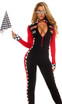 Top Speed Racer costume includes zipped front catsuit with checker print contrast, glasses and gloves.(Flag not included)