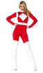 Sexy Superhero  costume includes: Red and white catsuit and matching belt.