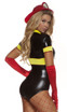 Sexy Firefighter costume includes: Metallic bodysuit with neon contrast and matching red gloves. (HAT SOLD SEPARATELY)