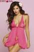 STM-10747, Gallon Lace and Mesh Babydoll color Pink front view