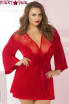 Plus Size Satin and Eyelash Robe STM-10695X color red