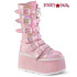 Damned-225,  Baby Pink Buckle Straps Studded Boots by Demonia