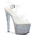 Sky-308LG, 7 Inch Silver Glitter Ankle Strap Shoes by Pleaser USA