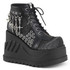 Stomp-18, 4.75 Inch Platform Lace-up Front Wedge Booties Color Black Vegan Leather-Grey Velvet