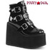 Swing-105, Black Gothic Triple Buckle Wedge Platform Ankle Boots by Demonia