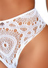 LA81552, Crochet Lace Crop Top and High Waist Thong color white close up bottom