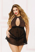 STM-10867X, Lace and Mesh Babydoll Black