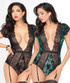 STM-10940, Flocked Mesh and Lace Teddy | Seven 'til Midnight color available: green, black