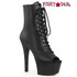 Aspire-1021, Open Toe Lace Up Black Faux LeatherAnkle Boots by Pleaser