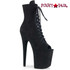 Flamingo-1021FS, 8 Inch Heel Black Faux Suede Peep Toe Platform Ankle Boots | Pleaser