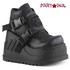 Demonia Stomp-15 Black Vegan Leather Wedge Platform Bootie with Buckles
