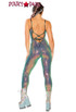 Raver Stretch Sequin Catsuit by J Valentine JV-FF143 color water opal back view