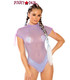 Rave Lace-up Shoulder Bodysuit by J Valentine JV-FF278 color lavender mesh/silver