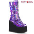 SWING-230, Mid-Calf Boots with Heart Buckles Straps color Purple Hologram