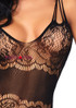 Leg Avenue | LA89215, Strappy Rose Lace Bodystocking front view close up