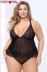Plus Size Lace and Mesh Camidoll Set STM-10982X  color Black
