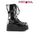 Demonia TRASHVILLE-205, Platform Goth Punk Calf Boot with Wrap Around Strap