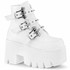 ASHES-55, White Vegan Leather Goth Chunky Platform with Bats Buckle By Demonia