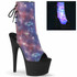 Pleaser | Adore-1018REFL, Open Toe Ankle Boots with Reflective Galaxy Print