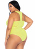 LA89261X, Plus Size Opaque Bandeau and Suspender Bodysuit color neon yellow back view by Leg Avenue