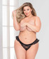 STM-11145X, Plus Size Black Lace Ruffle Thong by Seven Till MIdnight