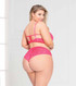 STM-11091X, Plus Size Lace and  Fence Mesh Bra Set color Hot Pink Back View by Seven Till Midnight