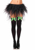 LA-6255, Black Opaque Stockings with Green Satin Bow