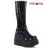 Demonia | Shaker-65, Wedge Knee High Boots  color Black Hologram