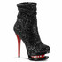 Blondie-R-1009, 6" Black/Red Ruched Sequin Ankle Boots by Pleaser