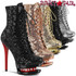 Pleaser | Blondie-R-1020SQ, 6" Sequins Lace-up Ankle Boots with Rhinestones in Mid Platform