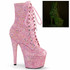 Adore-1020GDLG, 7" Pink Ankle Boots with Backlight Reactive Light Glitters by Pleaser