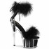 Adore-724F, 7" Black Marabou Fur Stripper Ankle Cuff Platform Sandal by Pleaser