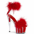 Adore-724F, 7" Red Marabou Fur Exotic Dancer Ankle Cuff Platform Sandal by Pleaser