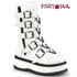 Slacker-160, White Mid-Calf Boots with Metal Buckles Straps by Demonia