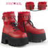 Ashes-57, Red Vegan Leather Chunky Heel Ankle Boots with Removable Ankle Cuffs By Demonia