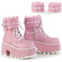 Ashes-57, Chunky Heel Baby Pink Vegan Leather Ankle Boots with Removable Ankle Cuffs By Demonia