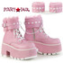 Ashes-57, Chunky Heel Baby Pink Vegan Leather Ankle Boots with Removable Ankle Cuffs By Demonia