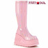STOMP-200, Baby Pink Wedge Platform Boots by Demonia
