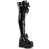 KERA-303, Black Thigh High Boots with Bow Accents by Demonia
