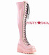 Demonia | SHAKER-374, Baby Pink Lace-up Thigh High Boots