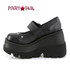 Shaker-23, Black Vegan Leather Wedge Platform MaryJane w/Star Studs Side View