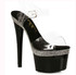 709-HATTIE, 7" Pointed Stiletto Clear/Black Sandal W/Rhinestones On Platform By Ellie