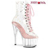 ADORE-1020C-2, 7" Clear/Baby Pink Lace Up Ankle Boot W/Sequins & Glitter By Pleaser