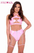 R-6118 - Raver High-Waisted Baby Pink Vinyl Zip-Up Shorts Back View By Roma