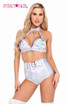 R-6116 - Raver Holographic Silver High-Waisted Shorts With Belt