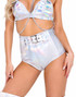 R-6116 - Holographic Silver High-Waisted Shorts With Belt