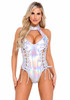 R-6113 - Holographic Raver Lace-Up Romper By Roma