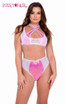 Roma R-6104 - Two-Tone Hot Pink Mesh Crop Top With Bottom 6105