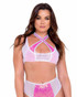 R-6104 - Hot Pink Two-Tone Mesh Crop Top